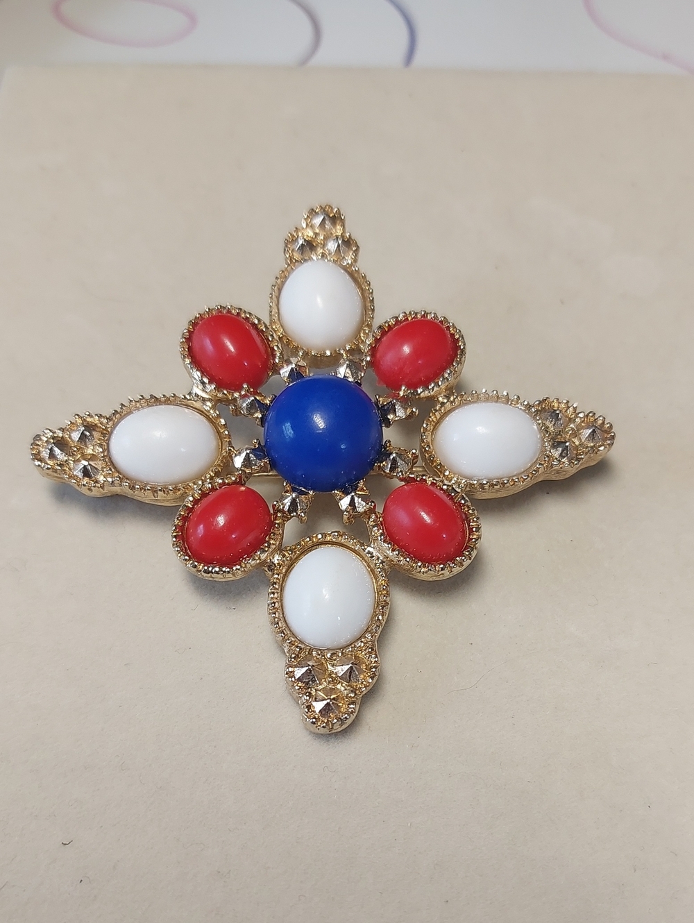 Signed Sarah Coventry 1971 Americana Maltese Cross Brooch - Made in Canada